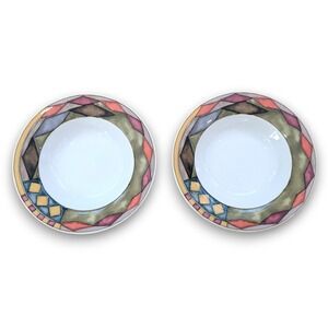 Sasaki Palazzo Paula Zanger Set of 2 Soup Bowls Geometric Diamond 8.5''